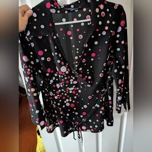 Reitmans Black and Pink Polka Dot Blouse